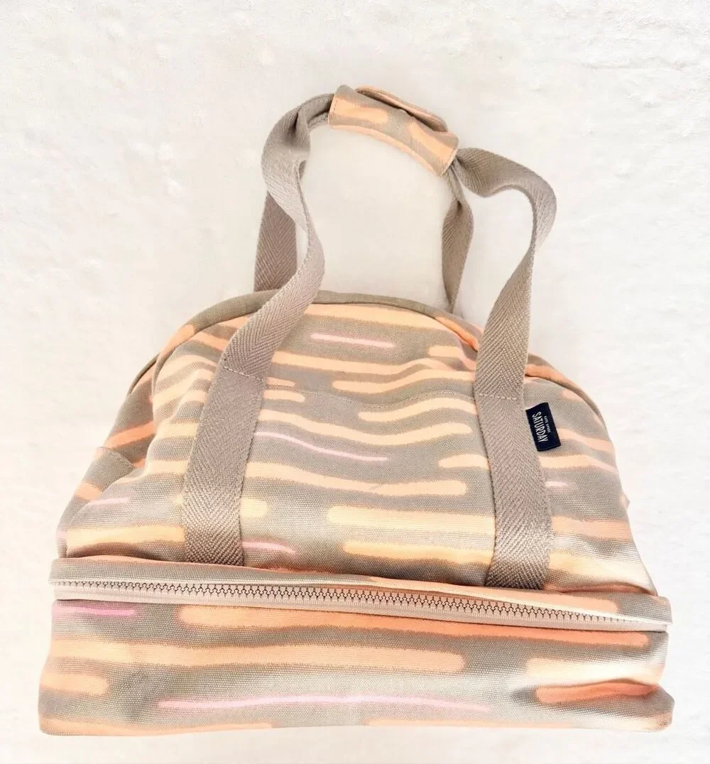 Kate Spade Saturday Weekender Travel Bag Gray Peach Pink Stripe Overnight Duffel